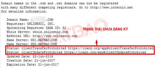 Tên miền Quốc tế chưa đăng ký Bảo vệ cấp cao nhất, whois tại một số trang whois khác.