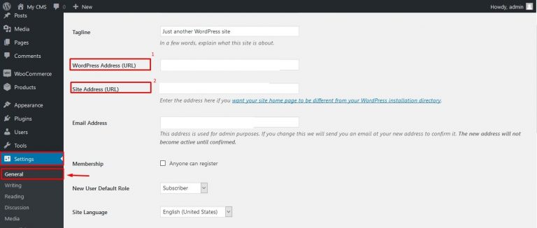 Bước 1: Đăng nhập vào tài khoản website WordPress. Sau đó chọn Settings → General.