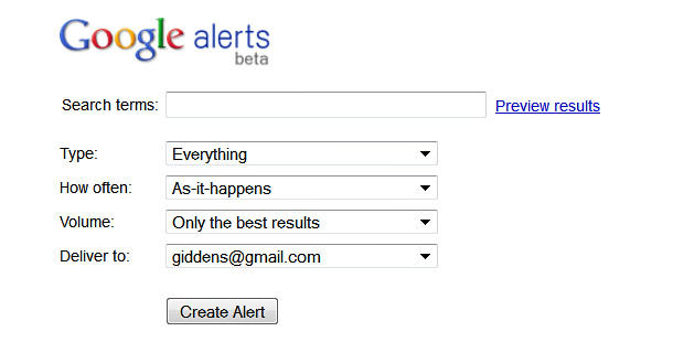Công cụ sáng tạo nội dung, Google Alerts