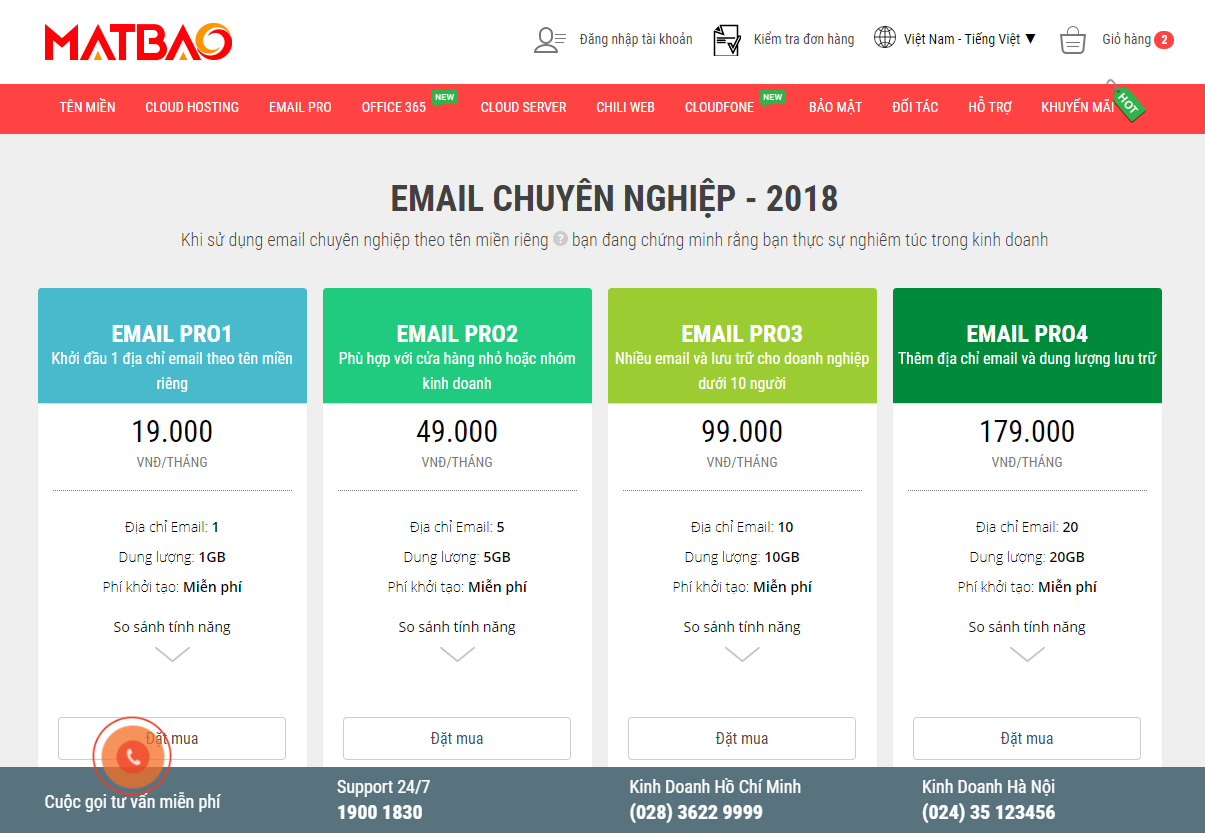 Hướng dẫn tạo email theo tên miền riêng cho doanh nghiệp tại matbao.net 1