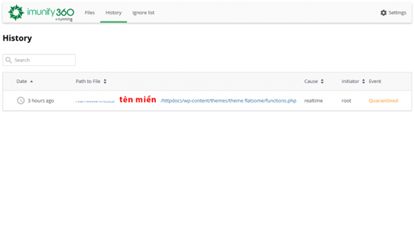  Tab History sẽ hiển thị các file nhiễm độc bị cách ly