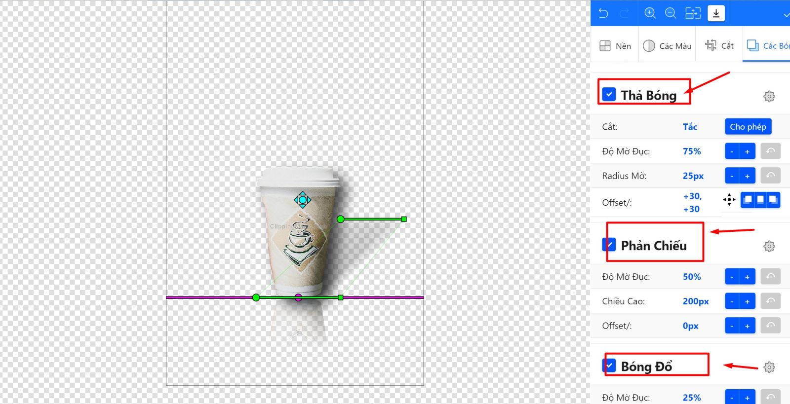 Hình ảnh tách nền được thêm bóng trên Clipping Magic