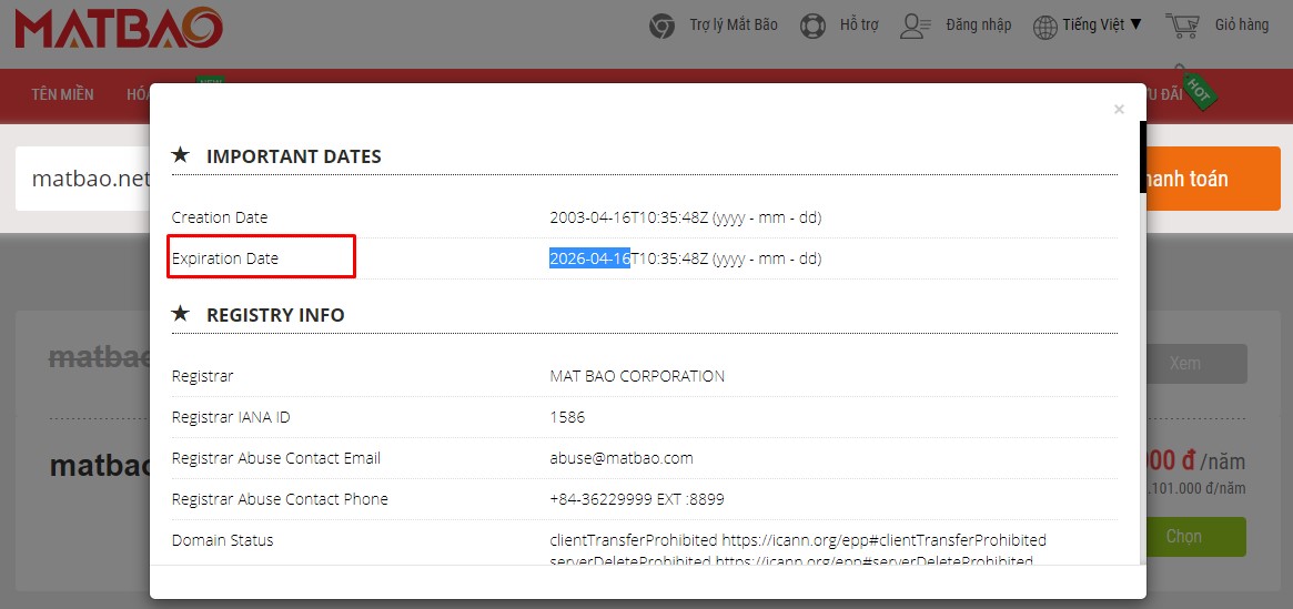 Tên miền hết hạn
