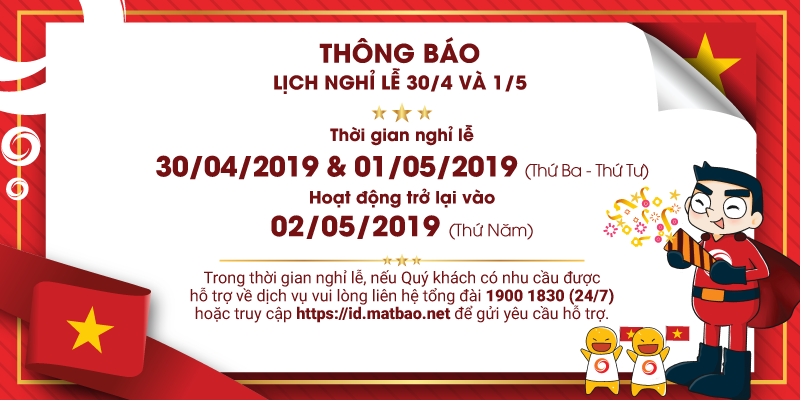 Mắt Bão thông báo nghỉ lễ 30/04 & 01/05