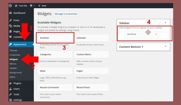 Cách tùy chỉnh theme wordpress. Có thể thêm bớt Widget trên WordPress bằng cách kéo thả