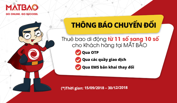 Thông báo chuyển đổi thuê bao di động 11 số sang 10 số cho khách hàng tại Mắt Bão